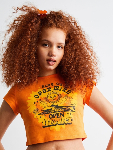 

H&M Women Orange Printed Cropped Top