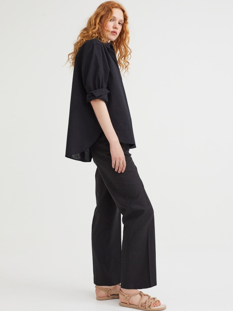 

H&M Women Black Straight Linen-Blend Trousers