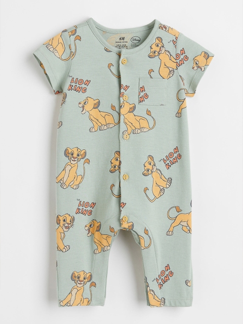 

H&M Boys Sage Green Short-Sleeved The Lion King Printed Romper Suit
