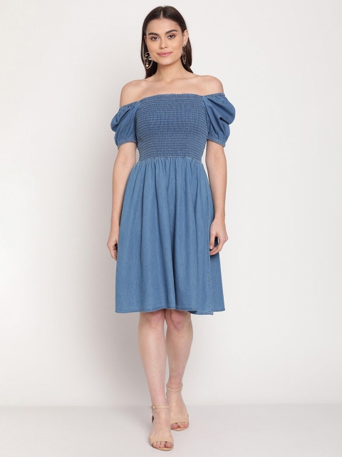 

Madame Blue Off-Shoulder Denim Dress