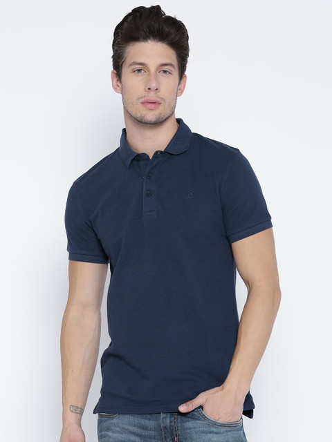 

United Colors of Benetton Men Navy Solid Polo T-shirt, Navy blue