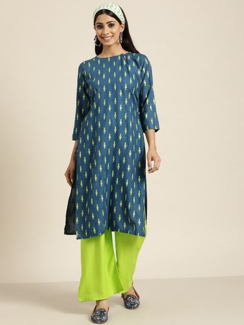 

Sangria Women Blue Abstract Printed Kurta with Palazzos
