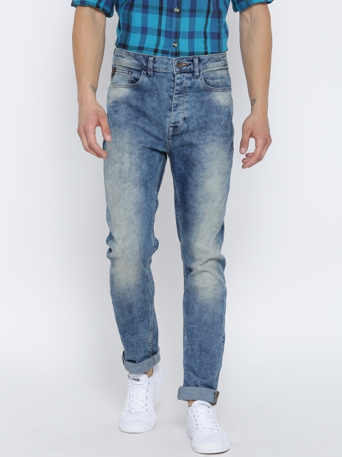 

United Colors of Benetton Men Blue Carrot Fit Acid Washed Stretchable Jeans