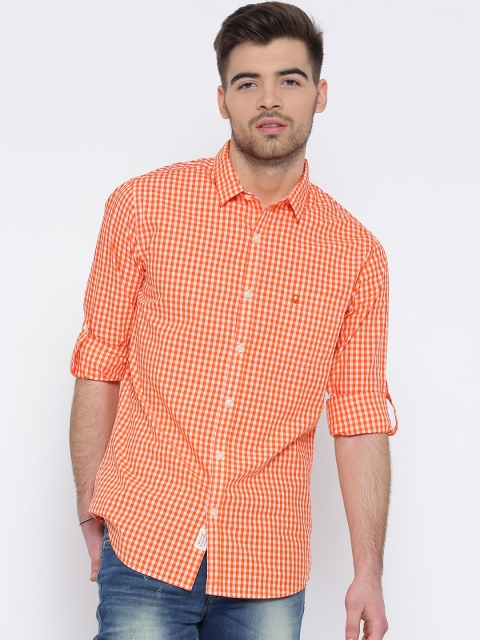 

United Colors of Benetton Men Orange Checked Casual Shirt