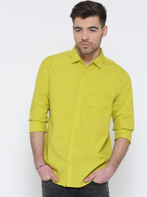 

United Colors of Benetton Men Lime Green Solid Casual Shirt