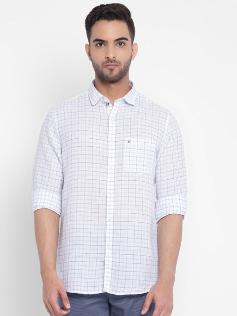

Turtle Men White Slim Fit Grid Tattersall Checked Linen Casual Shirt