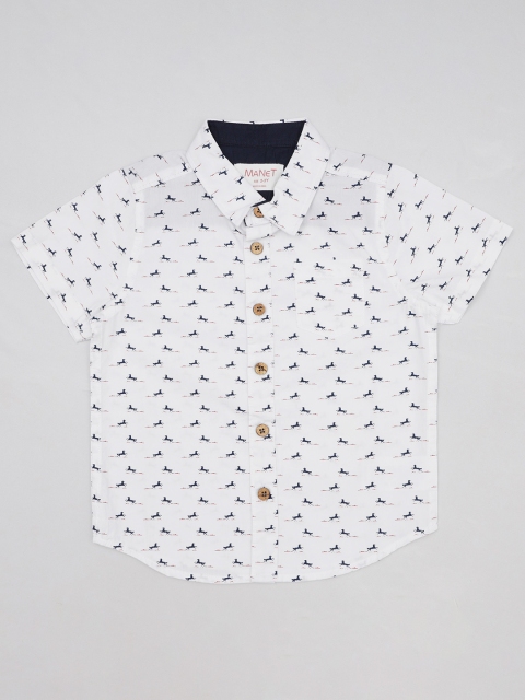 

MANET Boys White Classic Printed Party Shirt