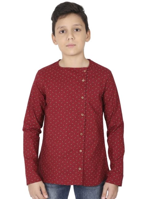 

MANET Boys Maroon Classic Printed Party Shirt