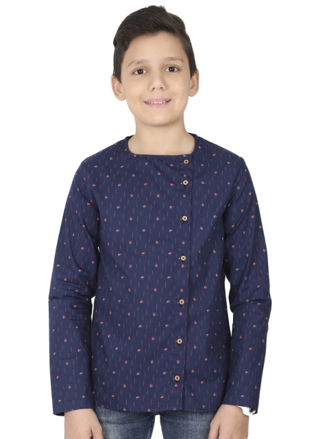 

MANET Boys Navy Blue Classic Printed Party Shirt