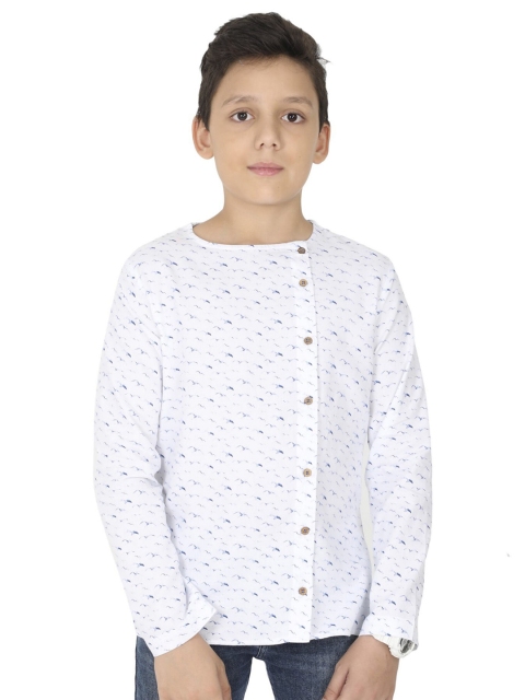 

MANET Boys White Classic Printed Party Shirt