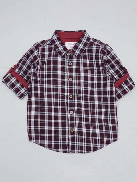 

MANET Boys Brown Classic Tartan Checks Checked Party Shirt