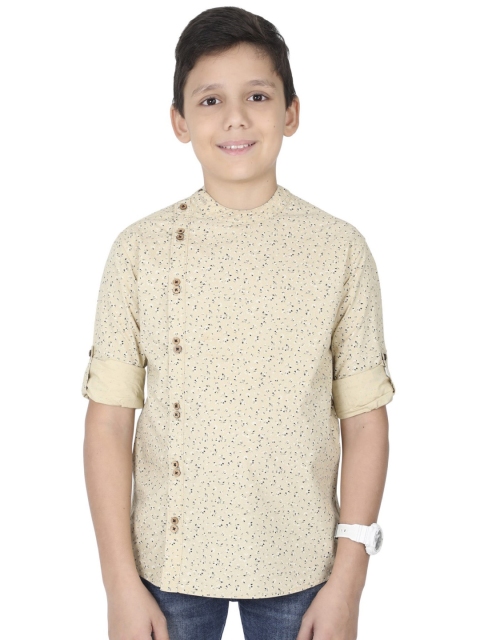 

MANET Boys Cream-Coloured Classic Floral Printed Party Shirt