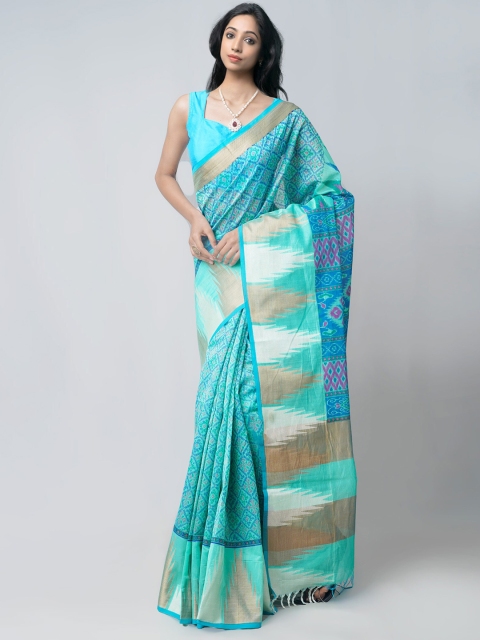 

Unnati Silks Green & White Ethnic Motifs Silk Blend Saree