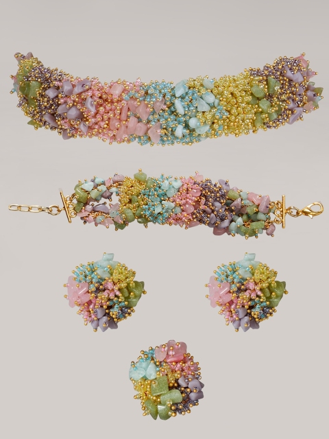 

D'oro Multi-Colored Cluster Beads Coker Jewellery Set
