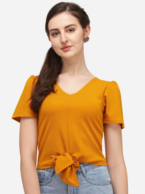 

Wedani Mustard Yellow Solid Crop Top