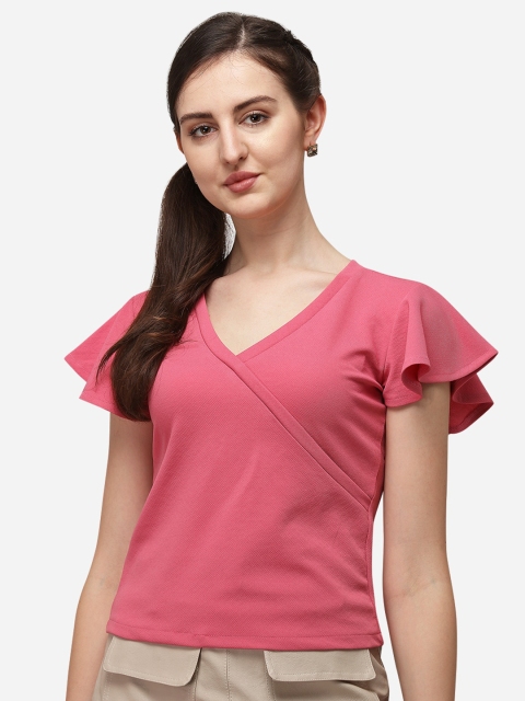 

Wedani Pink Solid Wrap Top