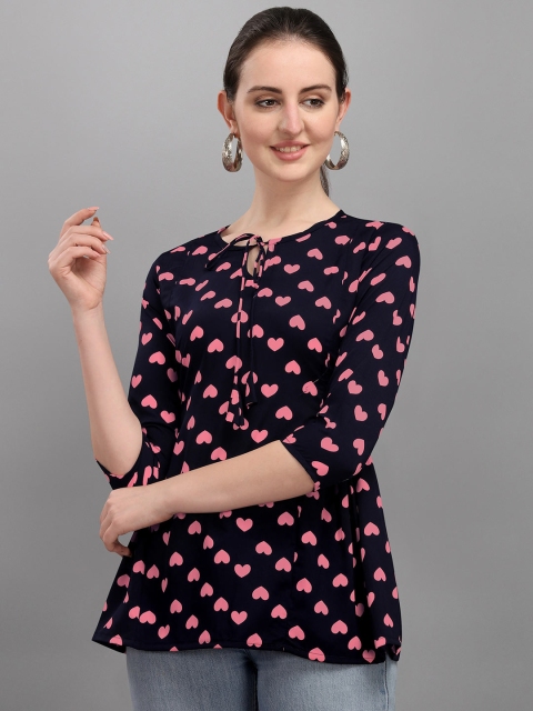 

Wedani Navy Blue Heart Print Top