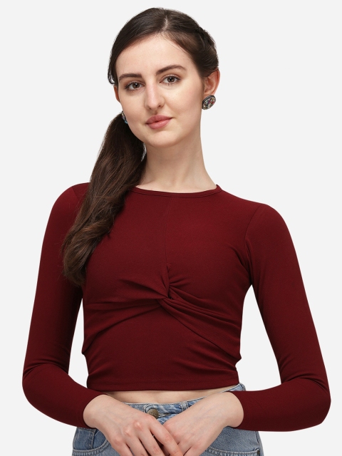 

Wedani Women Maroon Solid Crop Top