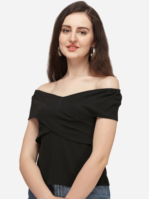 

Wedani Black Solid Off-Shoulder Bardot Top