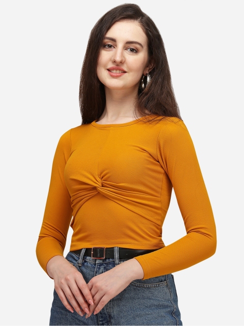 

Wedani Mustard Yellow Solid Knitted Scuba Top
