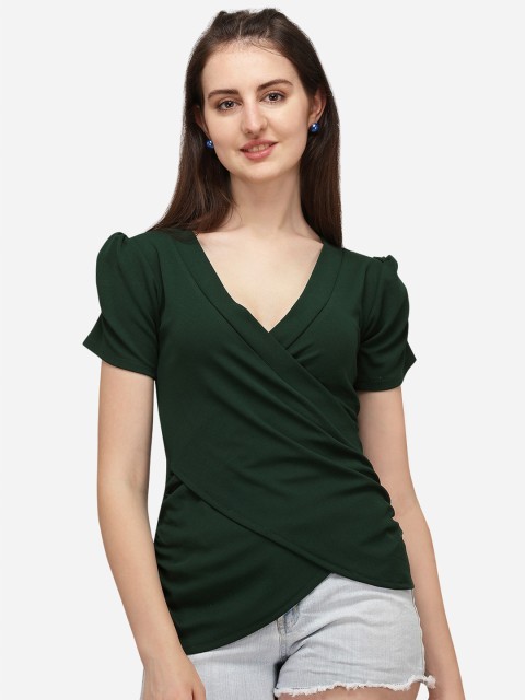

Wedani Women Green Twisted Wrap Top