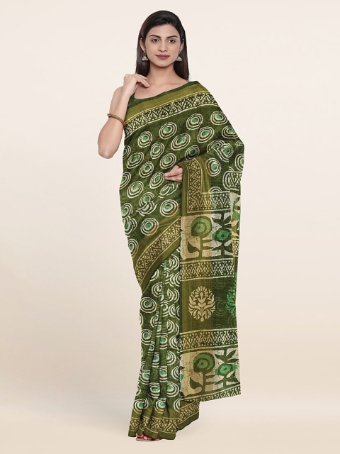 

Pothys Green & Off-White Geometric Printed Zari Saree