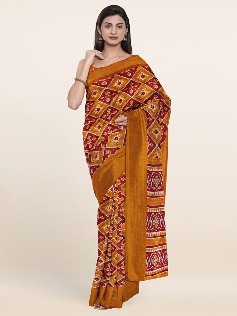 

Pothys Mustard & Magenta Ethnic Motifs Printed Zari Saree