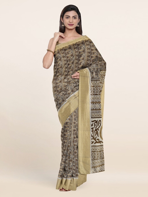 

Pothys Off White & Brown Ethnic Motifs Zari Saree