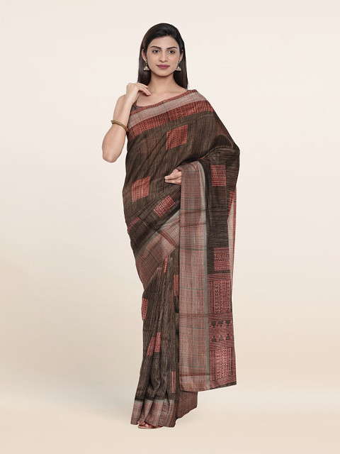 

Pothys Grey & Pink Ethnic Motifs Printed Saree