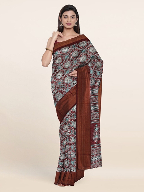 

Pothys Maroon & Turquoise Blue Ethnic Motifs Printed Zari Saree