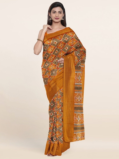 

Pothys Mustard & Brown Ethnic Motifs Zari Saree