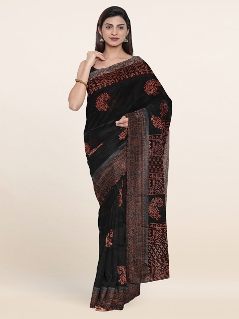 

Pothys Black & Brown Cotton Blend Paisley Zari Saree