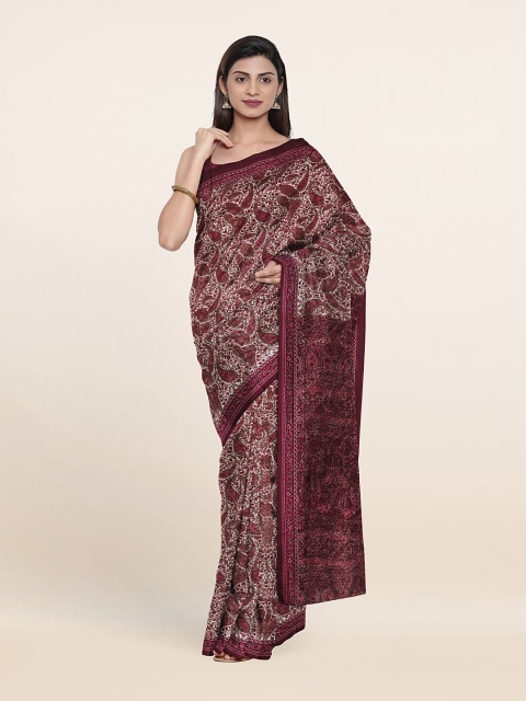 

Pothys Burgundy & White Ethnic Motifs Printed Cotton Blend Saree