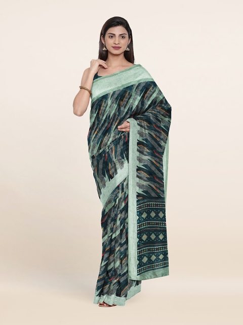 

Pothys Blue & Silver-Toned Printed Saree