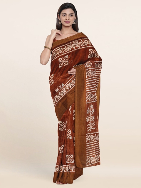 

Pothys Brown & Off-White Ethnic Motifs Printed Zari Saree