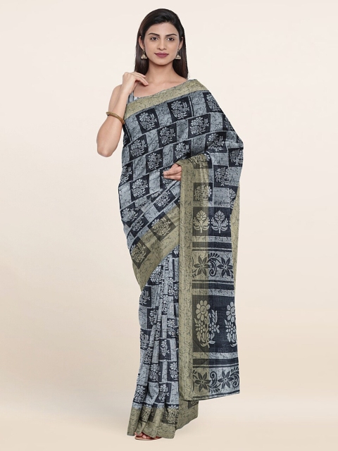 

Pothys Grey & Navy Blue Floral Saree