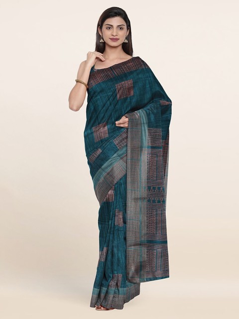 

Pothys Teal & Brown Printed Saree