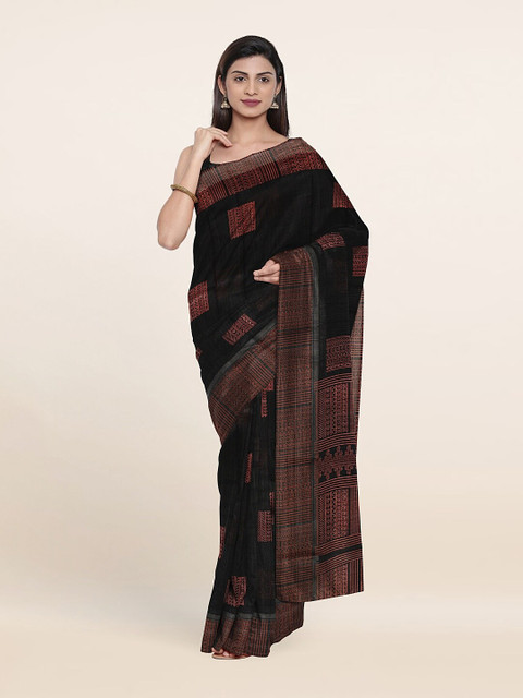 

Pothys Black & Brown Ethnic Motifs Printed Cotton Blend Saree