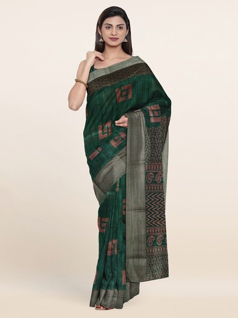 

Pothys Green & Pink Geometric Printed Saree