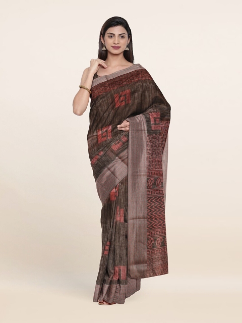 

Pothys Grey & Brown Geometric Printed Zari Saree