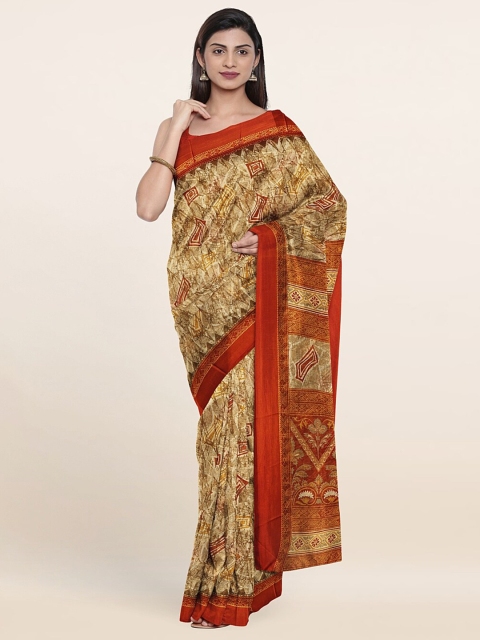 

Pothys Cream-Coloured & Red Cotton Blend Saree