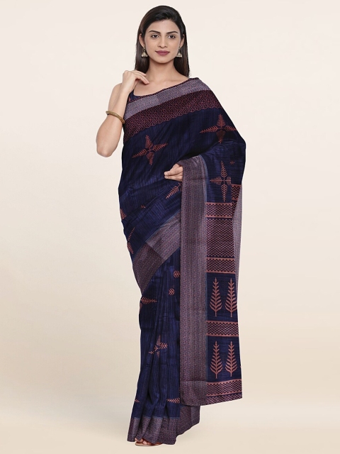 

Pothys Navy Blue & Pink Floral Printed Cotton Blend Saree
