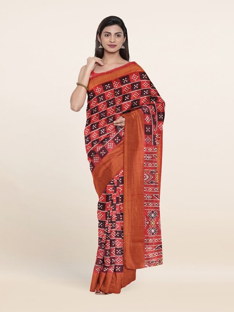 

Pothys Pink & White Ethnic Motifs Printed Zari Saree