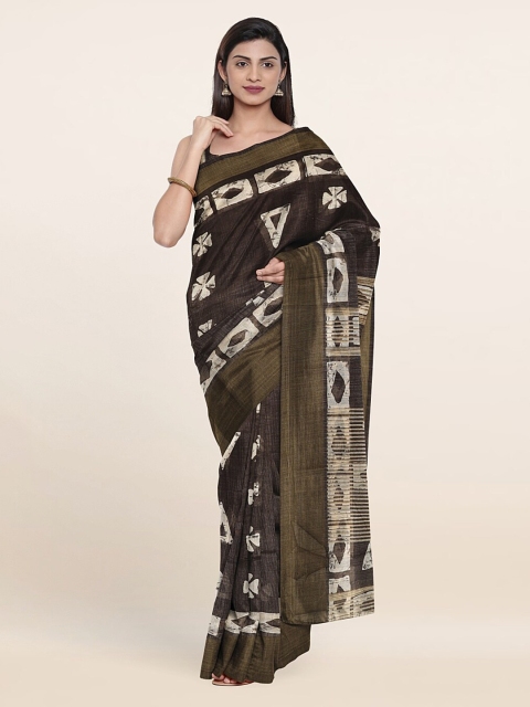 

Pothys Grey & Cream Batik Printed Zari Saree