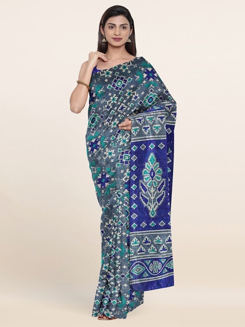 

Pothys Grey & Blue Ethnic Motifs Printed Cotton Blend Saree