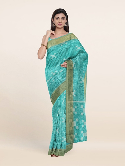 

Pothys Turquoise Blue & White Ethnic Motifs Printed Saree