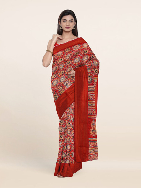 

Pothys Red & Yellow Ethnic Motifs Printed Cotton Blend Saree