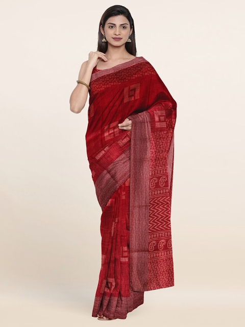 

Pothys Maroon Ethnic Motifs Printed Zari Saree