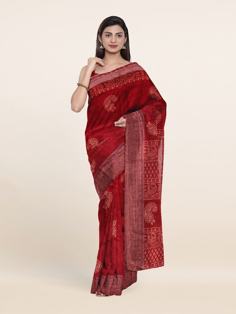 

Pothys Maroon Ethnic Motifs Printed Cotton Blend Saree