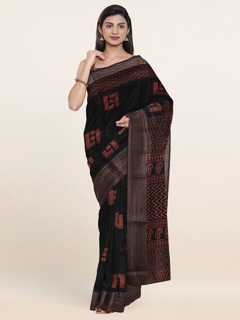 

Pothys Black & Rust Printed Cotton Blend Saree